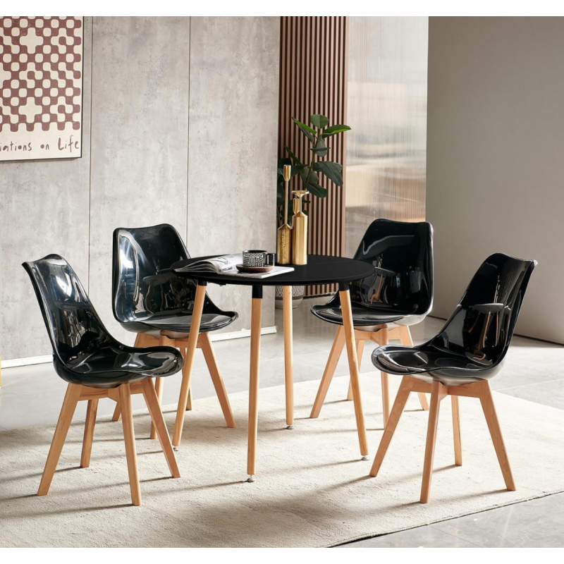 ORION91 Silla DRACO Negro Espejo Piel Sintética Acolchado Negro 🖤 Patas Madera de Haya 56x83x50cm Comedor Oficina Salón Teletrab