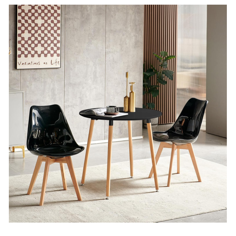 ORION91 Silla DRACO Negro Espejo Piel Sintética Acolchado Negro 🖤 Patas Madera de Haya 56x83x50cm Comedor Oficina Salón Teletrab