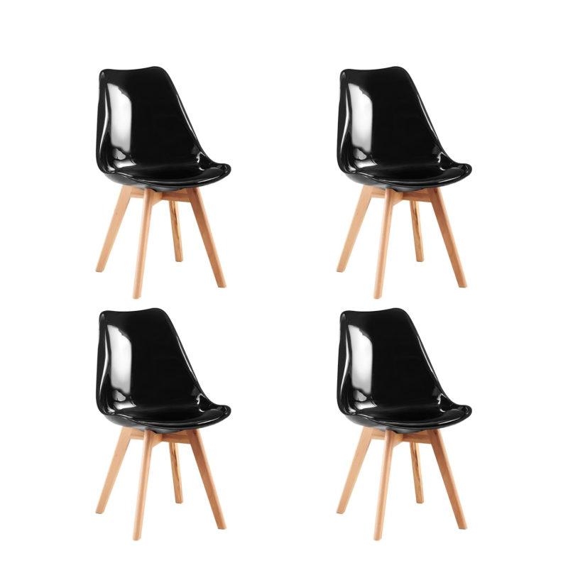 ORION91 Silla DRACO Negro Espejo Piel Sintética Acolchado Negro 🖤 Patas Madera de Haya 56x83x50cm Comedor Oficina Salón Teletrab