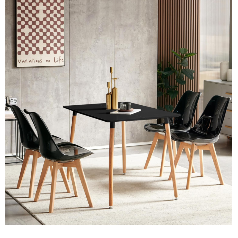 ORION91 Silla DRACO Negro Espejo Piel Sintética Acolchado Negro 🖤 Patas Madera de Haya 56x83x50cm Comedor Oficina Salón Teletrab