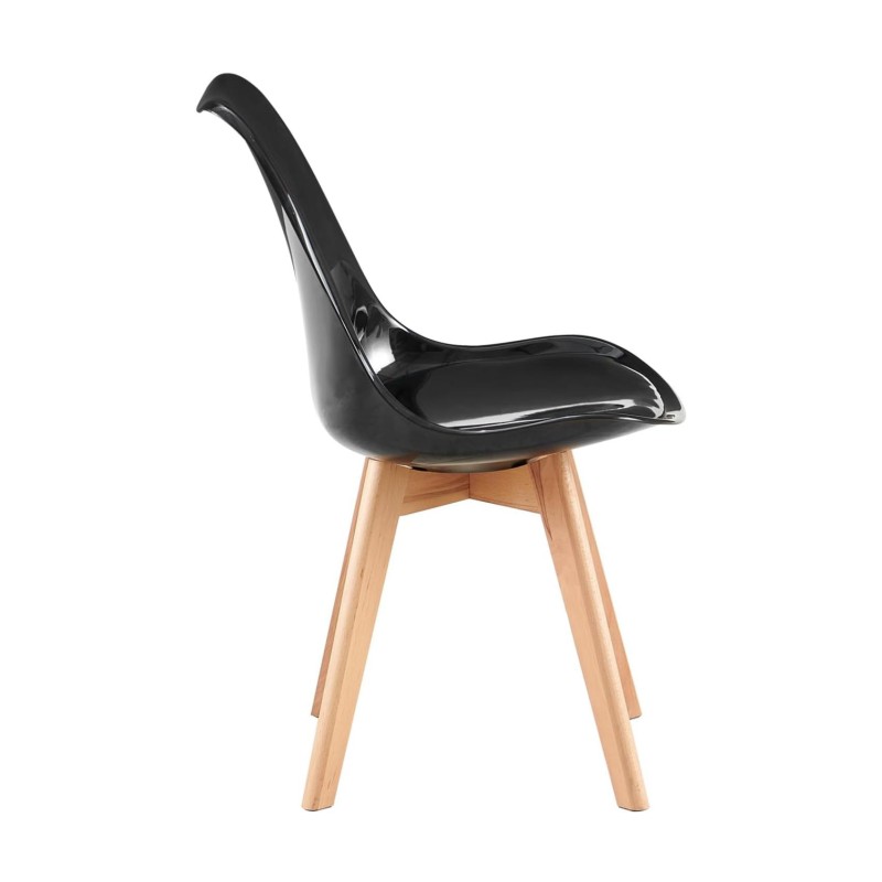 ORION91 Silla DRACO Negro Espejo Piel Sintética Acolchado Negro 🖤 Patas Madera de Haya 56x83x50cm Comedor Oficina Salón Teletrab