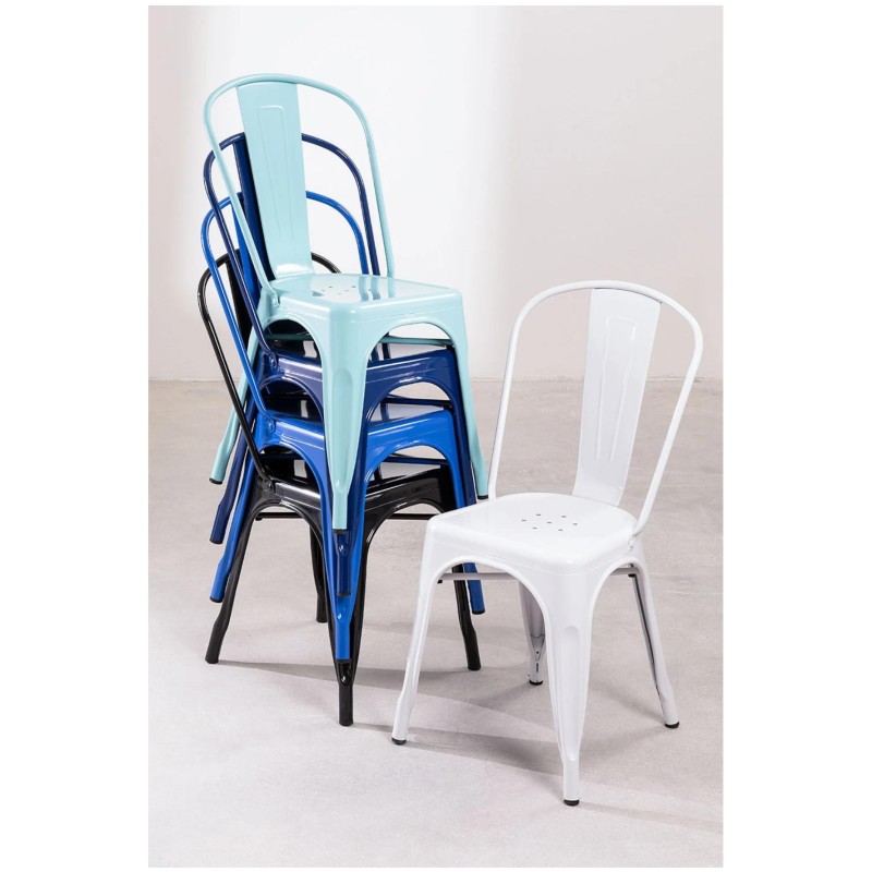 ORION91 Silla Acero BETA (VARIOS COLORES) Pistacho Apilable (84x45,5x52 cm) Estilo Industrial Convertible a Taburete Antidesliza