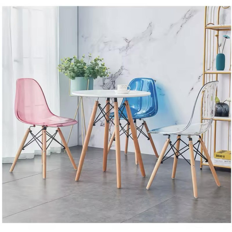 ORION91 Silla PORTIA Policarbonato ColorRosa (VARIOS COLORES)y Patas en Madera Haya 46 x 51 x 82 cm Comedor Oficina Salón Teletr