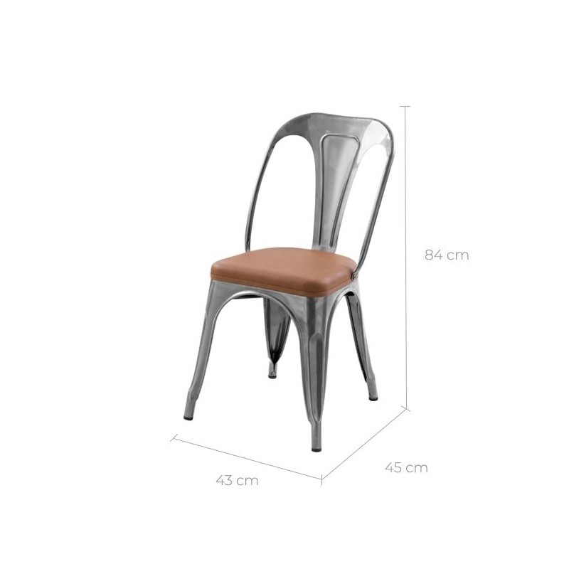 ORION91 Silla VERSO EDITION Cromo Mate y Asiento Marrón Cuero Sintético Alta Calidad Apilable (84x43x45 cm) Estilo Industrial An