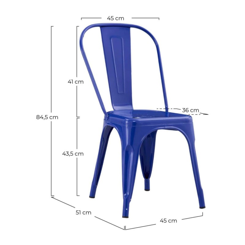 ORION91 Silla Acero BETA (VARIOS COLORES) Marino Apilable (84x45,5x52 cm) Estilo Industrial Convertible a Taburete Antideslizant
