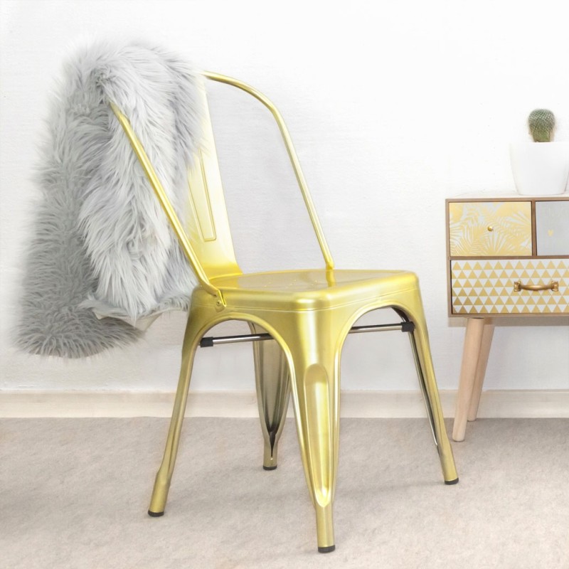 ORION91 Silla Acero BETA Dorado Apilable (84x45,5x52 cm) Estilo Industrial Convertible a Taburete Antideslizante Comedor Hostele