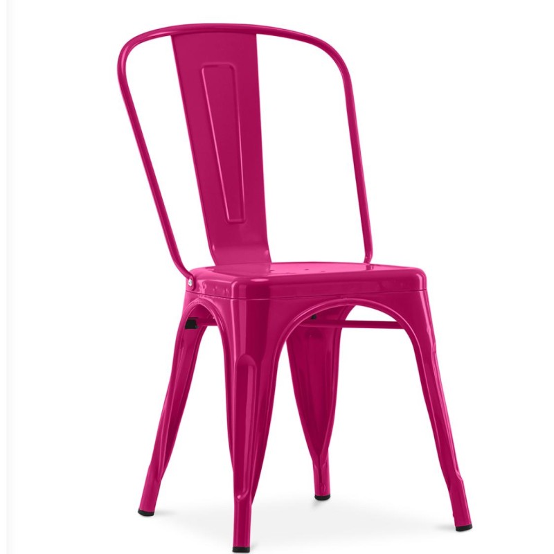 ORION91 Silla Acero BETA Fucsia Apilable (84x45,5x52 cm) Estilo Industrial Convertible a Taburete Antideslizante Comedor Hostele