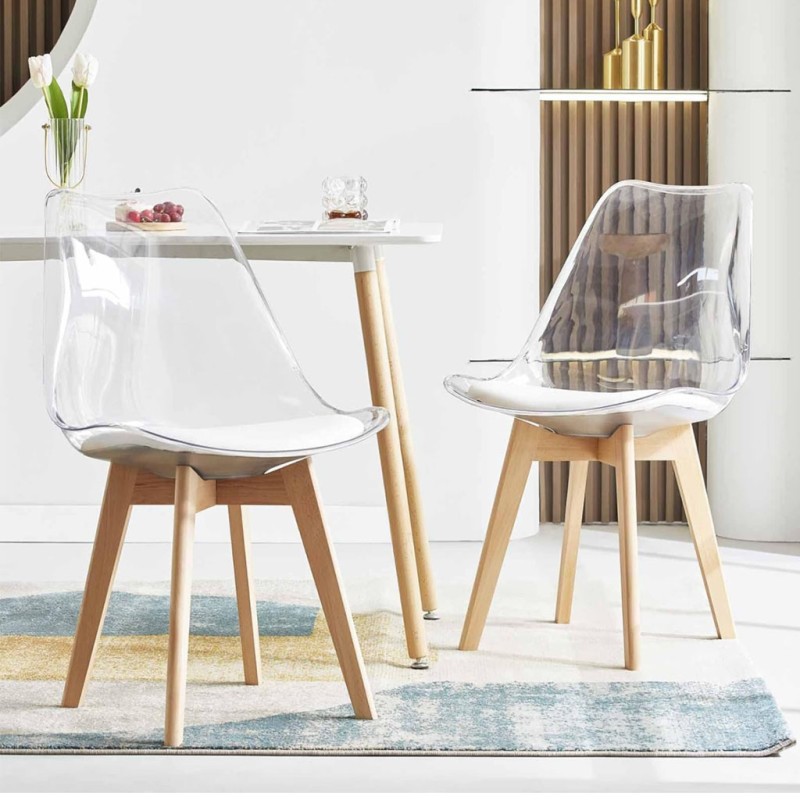 ORION91 Silla DRACO (VARIOS COLORES) Acolchado Piel Sintética Blanco y Patas Haya 54x81x48cm Comedor Oficina Salón Teletrabajo C