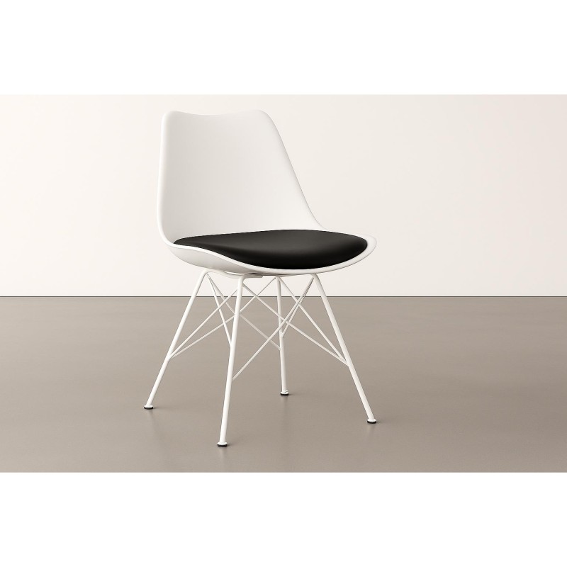 ORION91 Silla DRACO (VARIOS COLORES) Piel Sintética Acolchado Negro Patas Metálica Blanca 54x81x48cm Comedor Oficina Salón Telet