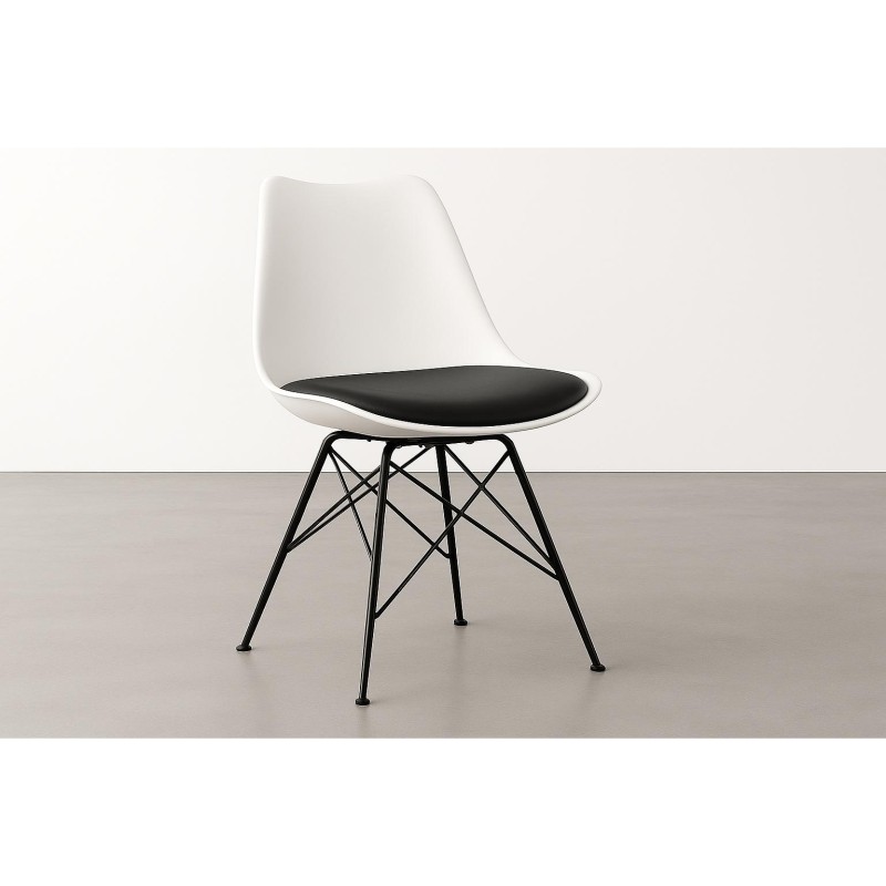 ORION91 Silla DRACO (VARIOS COLORES) Piel Sintética Acolchado Negro Patas Metálica Blanca 54x81x48cm Comedor Oficina Salón Telet