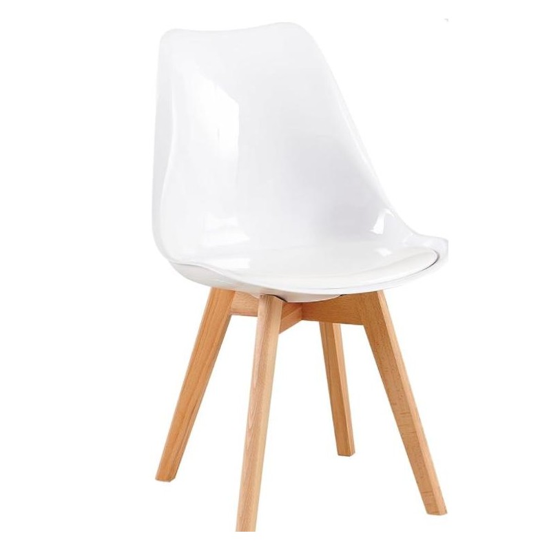 ORION91 Silla DRACO Blanco Brillo Piel Sintética Acolchado (VARIOS COLORES) Madera de Haya 83x50x56cm Comedor Oficina Salón Tele