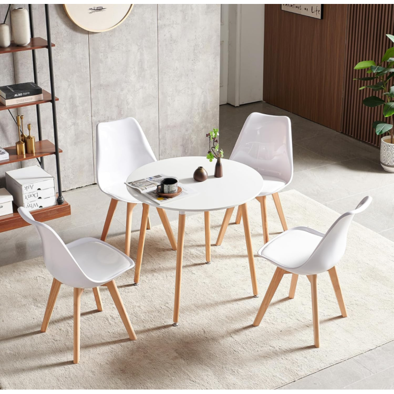 ORION91 Silla DRACO Blanco Brillo Piel Sintética Acolchado (VARIOS COLORES) Madera de Haya 83x50x56cm Comedor Oficina Salón Tele