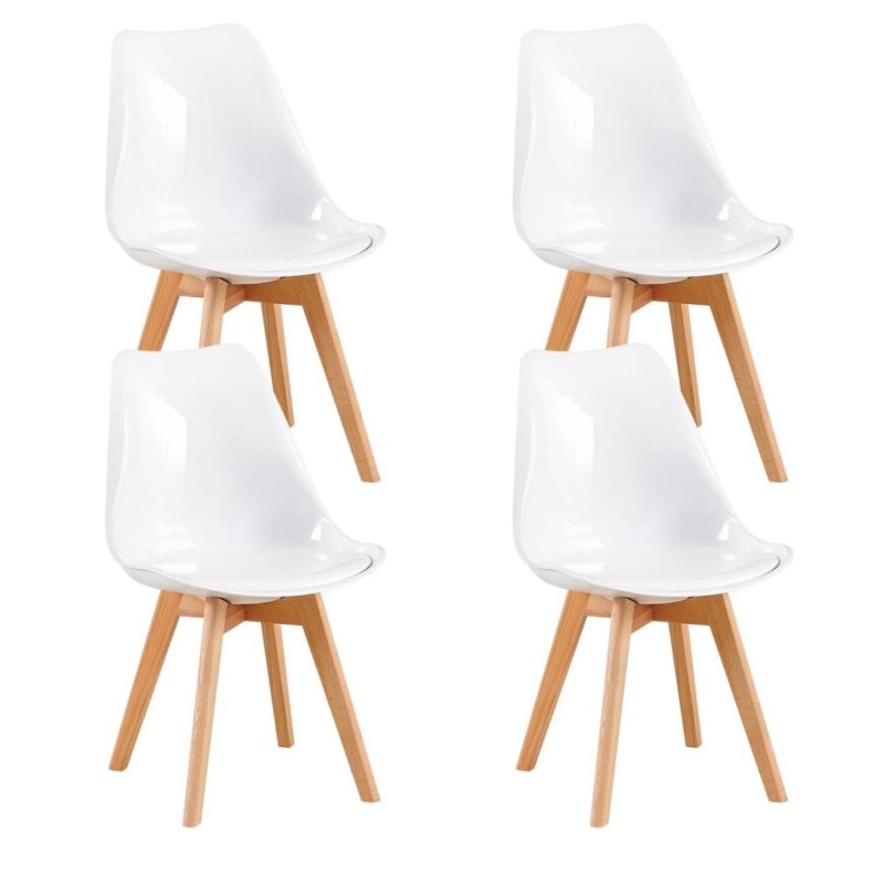 ORION91 Silla DRACO Blanco Brillo Piel Sintética Acolchado (VARIOS COLORES) Madera de Haya 83x50x56cm Comedor Oficina Salón Tele