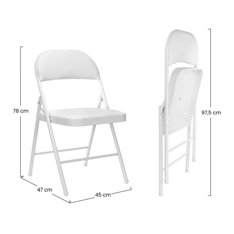 ORION91 Silla ELARA Plegable (47x45x78 cm) Metal (VARIOS COLORES) Asiento Acolchado Piel Sintética Gris Cocina Comedor Jardín Ca