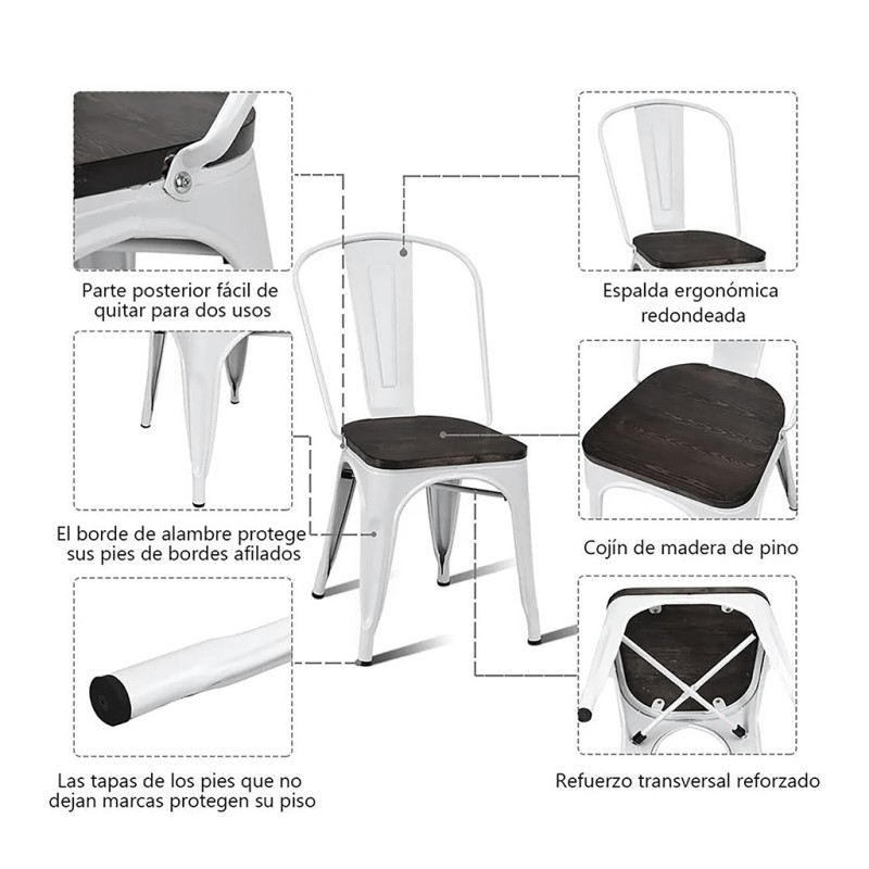 ORION91 Silla ORIONIS BLANCA Acero y Asiento Color (VARIOS COLORES) Apilables Comedor Oficina Salón Teletrabajo Cocina - SpazioL