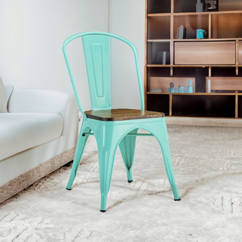 ORION91 Silla ORIONIS verde Agua Acero y Asiento Color (VARIOS COLORES) Apilables Comedor Oficina Salón Teletrabajo Cocina - Spa