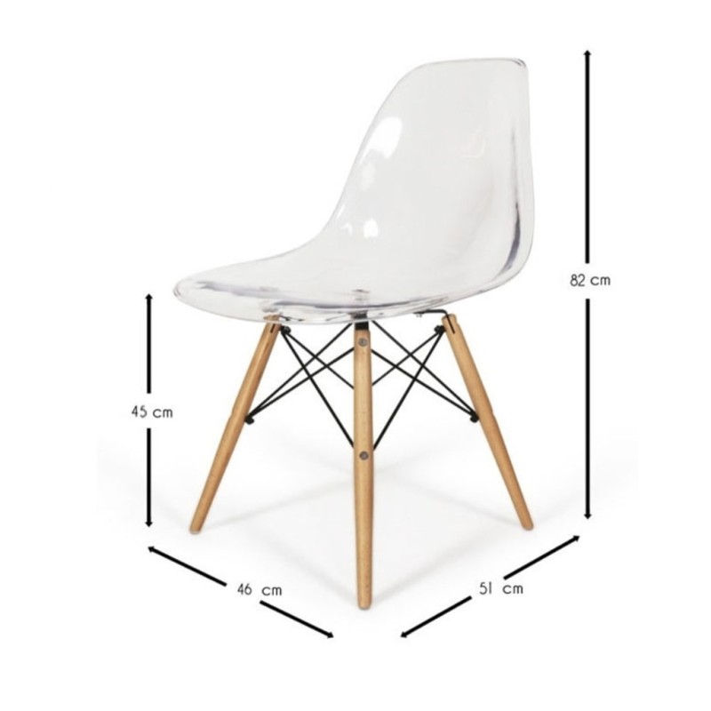 ORION91 Silla PORTIA Policarbonato Color (VARIOS COLORES) Patas en Madera Haya 46 x 51 x 82 cm Comedor Oficina Salón Teletrabajo