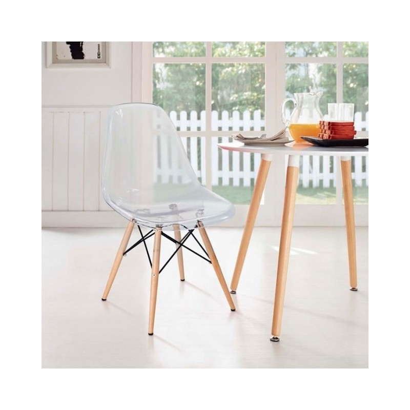 ORION91 Silla PORTIA Policarbonato Color (VARIOS COLORES) Patas en Madera Haya 46 x 51 x 82 cm Comedor Oficina Salón Teletrabajo