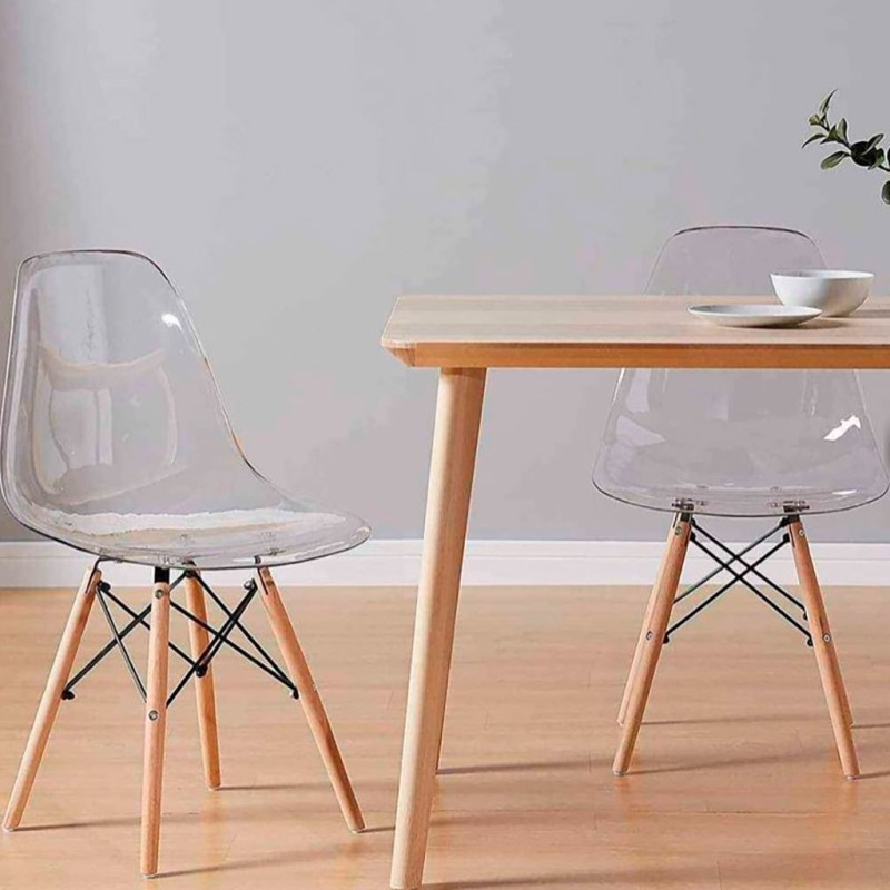 ORION91 Silla PORTIA Policarbonato Color (VARIOS COLORES) y Patas en Madera Haya 46 x 51 x 82 cm Comedor Oficina Salón Teletraba