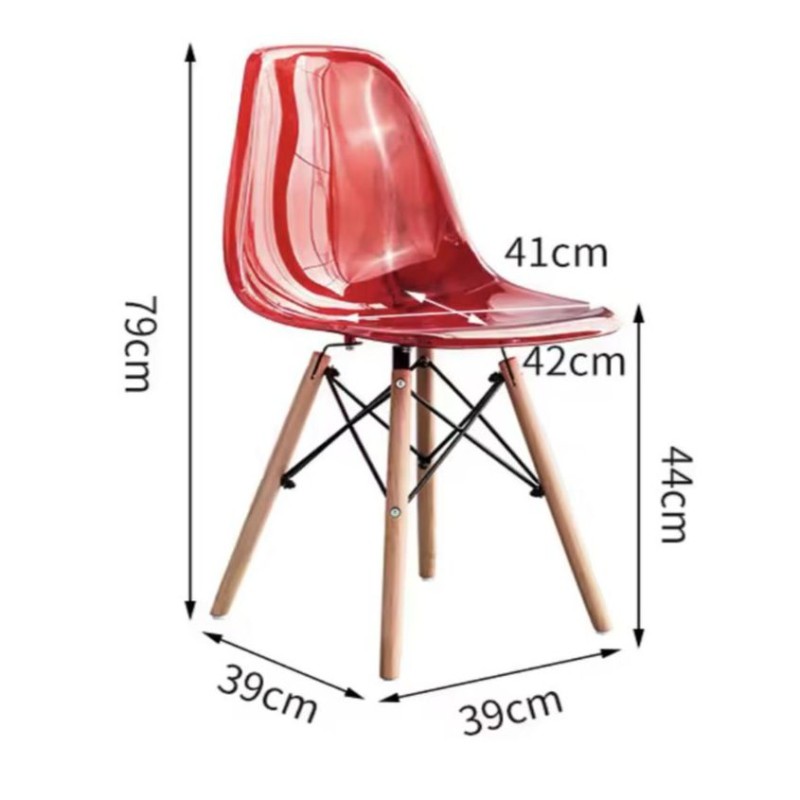 ORION91 Silla PORTIA Policarbonato ColorRosa (VARIOS COLORES)y Patas en Madera Haya 46 x 51 x 82 cm Comedor Oficina Salón Teletr