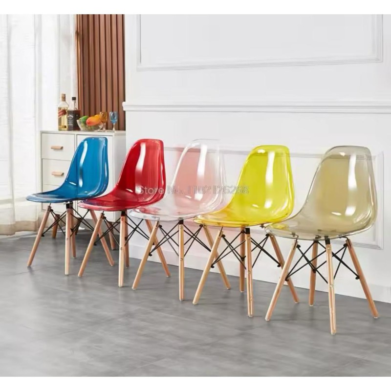 ORION91 Silla PORTIA Policarbonato ColorRosa (VARIOS COLORES)y Patas en Madera Haya 46 x 51 x 82 cm Comedor Oficina Salón Teletr