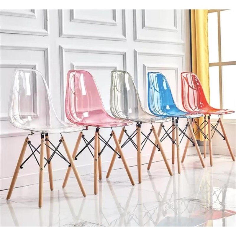 ORION91 Silla PORTIA Policarbonato ColorRosa (VARIOS COLORES)y Patas en Madera Haya 46 x 51 x 82 cm Comedor Oficina Salón Teletr