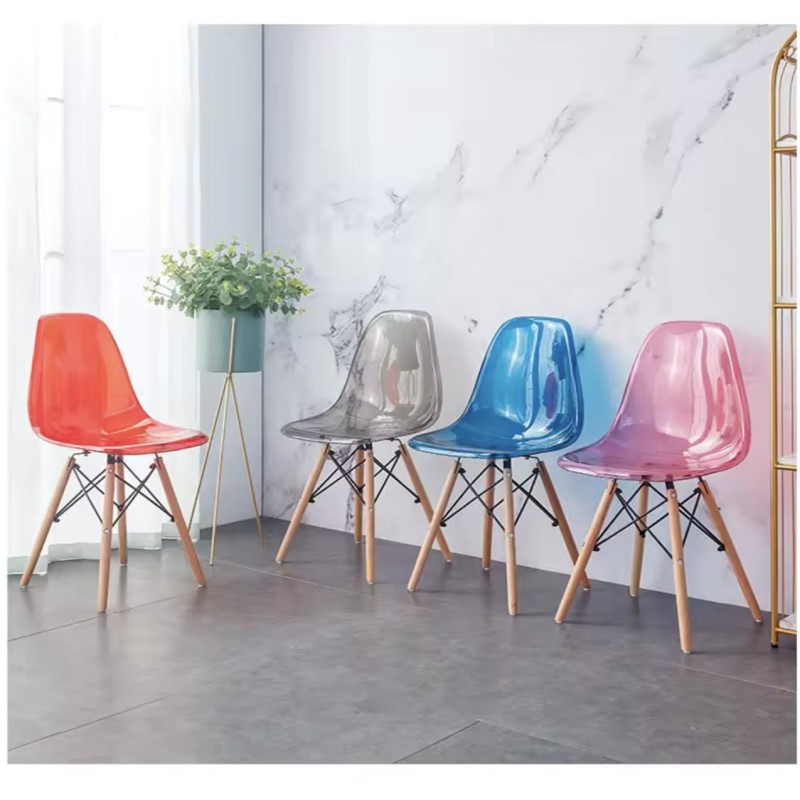 ORION91 Silla PORTIA Policarbonato ColorRosa (VARIOS COLORES)y Patas en Madera Haya 46 x 51 x 82 cm Comedor Oficina Salón Teletr