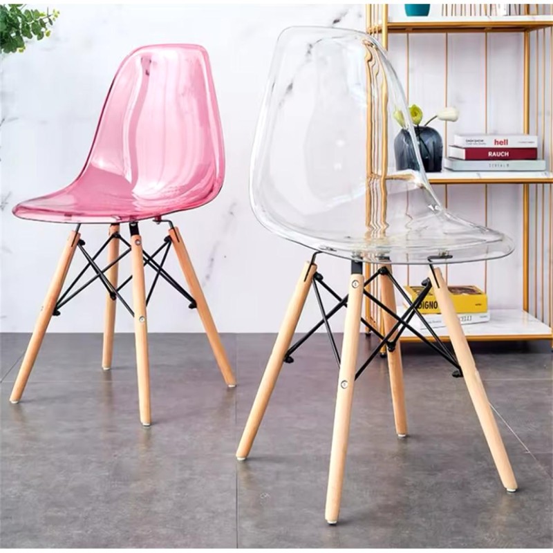 ORION91 Silla PORTIA Policarbonato ColorRosa (VARIOS COLORES)y Patas en Madera Haya 46 x 51 x 82 cm Comedor Oficina Salón Teletr