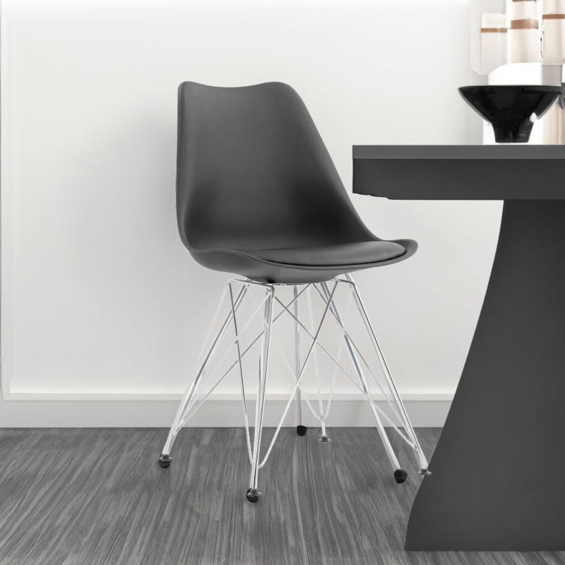 ORION91 Silla VEGA Estructura Cromada (VARIOS COLORES) Acolchado Piel Sintética Color Negro – 48 x 41 x 82 cm Comedor Oficina Sa