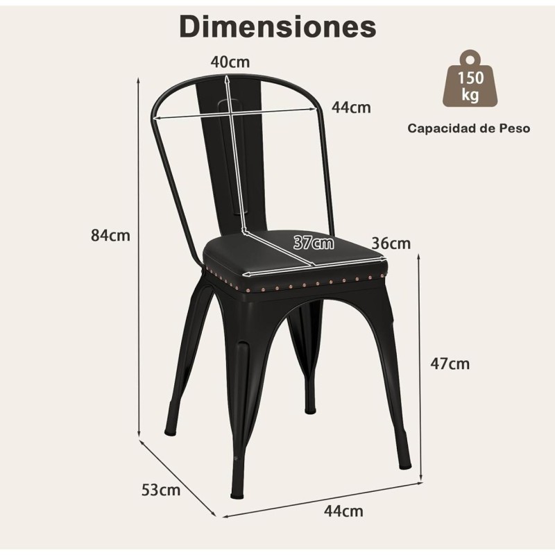 ORION91oficial® - Silla Acero BETA EDITION (VARIOS COLORES) Mate y Asiento Piel Sintética Apilable (84x45,5x52 cm) Estilo Indust