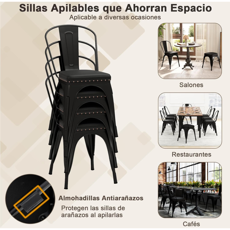 ORION91oficial® - Silla Acero BETA EDITION (VARIOS COLORES) Mate y Asiento Piel Sintética Apilable (84x45,5x52 cm) Estilo Indust