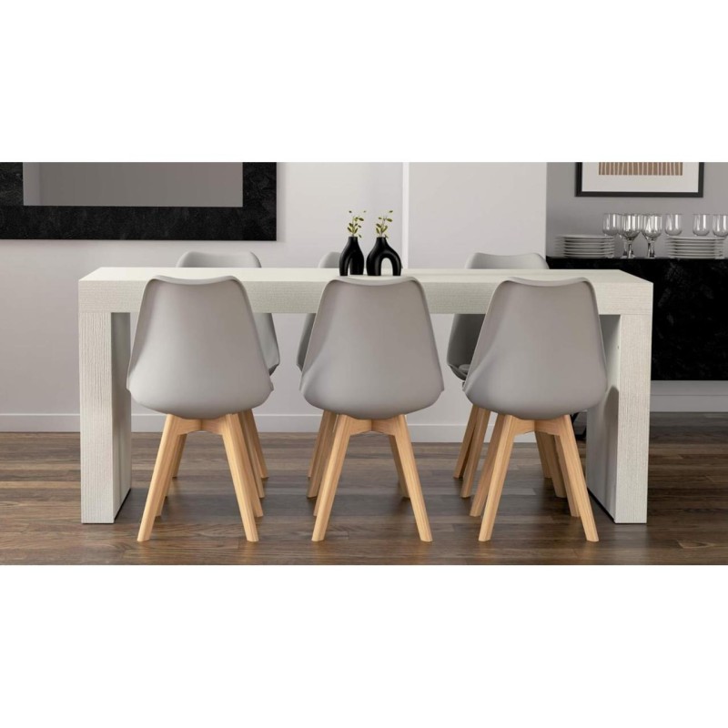 ORION91 Silla SIRIO Color Gris Claro Asiento Acolchado Piel Sintética y Patas Haya 54x81x48cm Comedor Oficina Salón Teletrabajo 