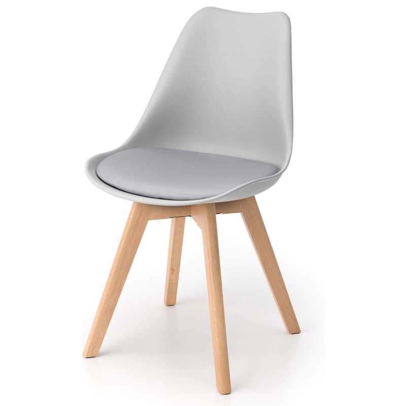 ORION91 Silla SIRIO Color Gris Claro Asiento Acolchado Piel Sintética y Patas Haya 54x81x48cm Comedor Oficina Salón Teletrabajo 