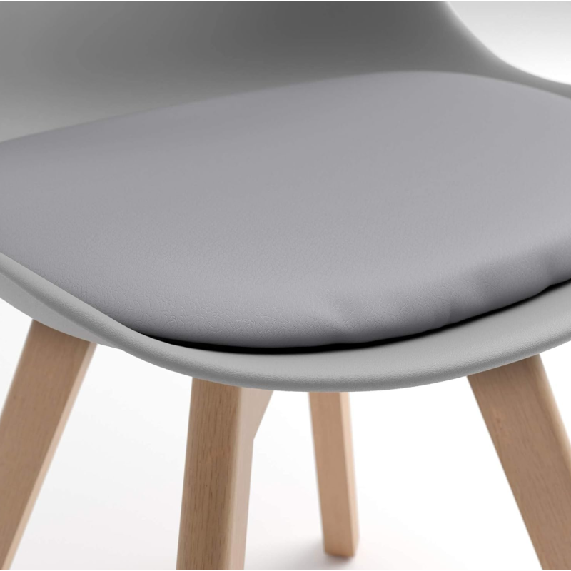 ORION91 Silla SIRIO Color Gris Claro Asiento Acolchado Piel Sintética y Patas Haya 54x81x48cm Comedor Oficina Salón Teletrabajo 