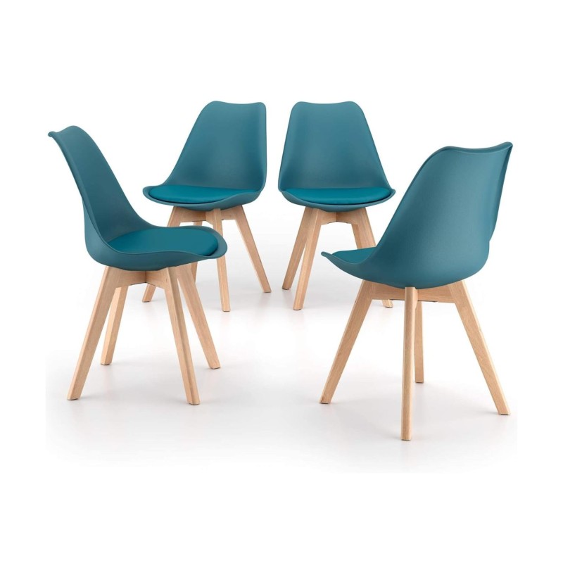 ORION91 Silla SIRIO Color Verde Azulado Asiento Acolchado Piel Sintética y Patas Haya 54x81x48cm Comedor Oficina Salón Teletraba