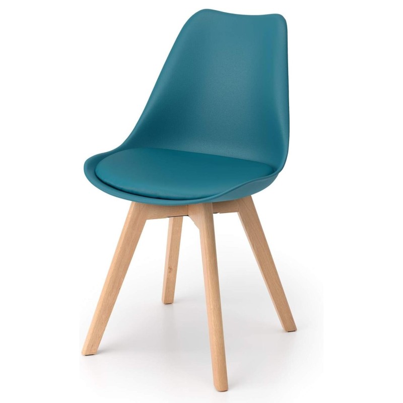 ORION91 Silla SIRIO Color Verde Azulado Asiento Acolchado Piel Sintética y Patas Haya 54x81x48cm Comedor Oficina Salón Teletraba