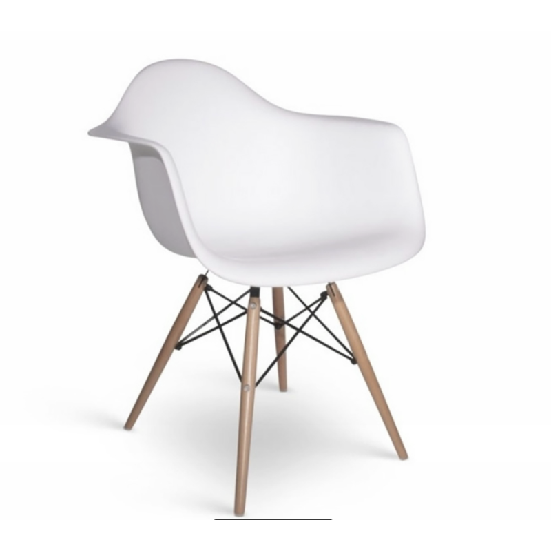 ORION91- Sillón HADAR, Polipropileno Reposabrazos, Color Blanco y Patas en Madera Haya, 62x45x80 cm, Comedor Oficina Salón Telet