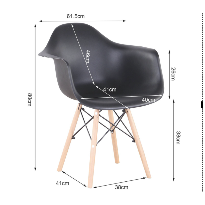 ORION91- Sillón HADAR, Polipropileno Reposabrazos, Color Blanco y Patas en Madera Haya, 62x45x80 cm, Comedor Oficina Salón Telet