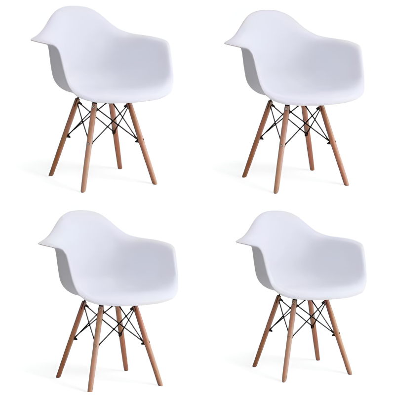 ORION91- Sillón HADAR, Polipropileno Reposabrazos, Color Blanco y Patas en Madera Haya, 62x45x80 cm, Comedor Oficina Salón Telet